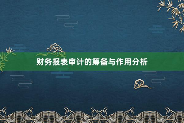 财务报表审计的筹备与作用分析